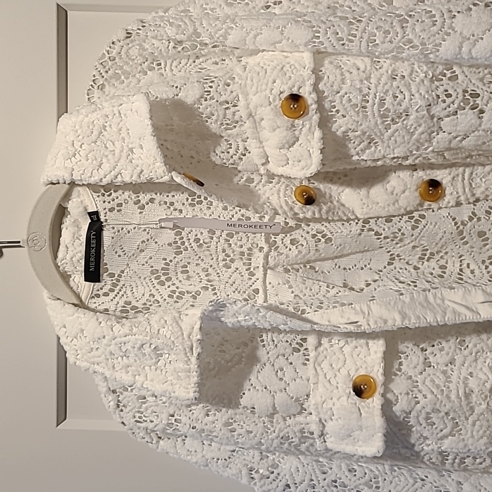 White Lace Button Up - Sz XL - NWT